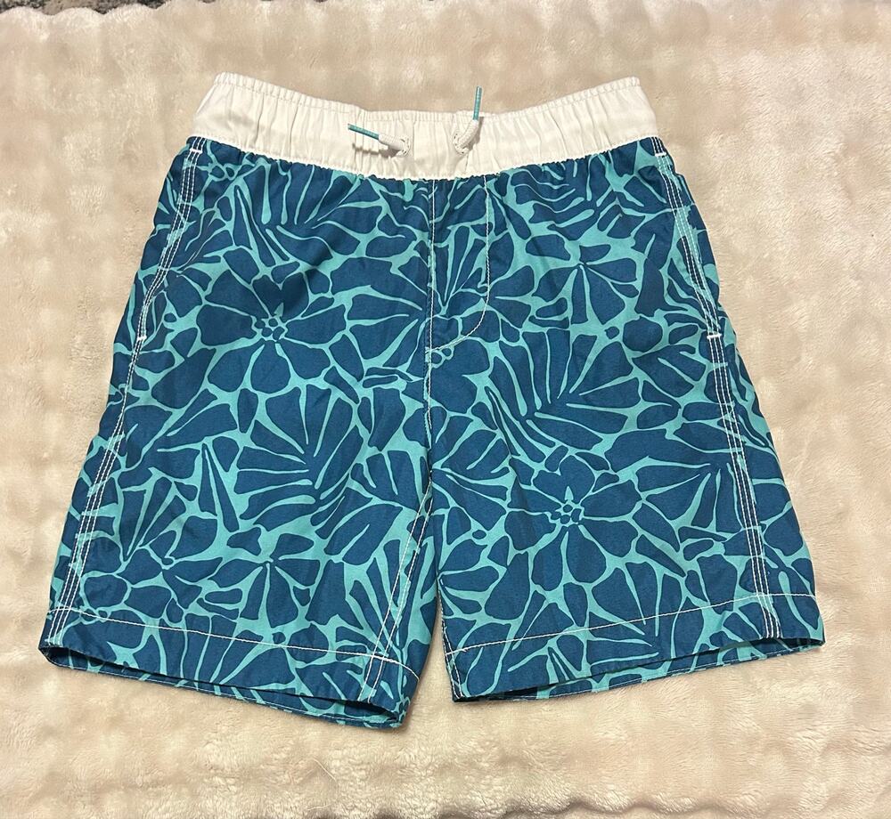 Gap Kids blue and teal floral print swim trunks size M #swimwear #kids